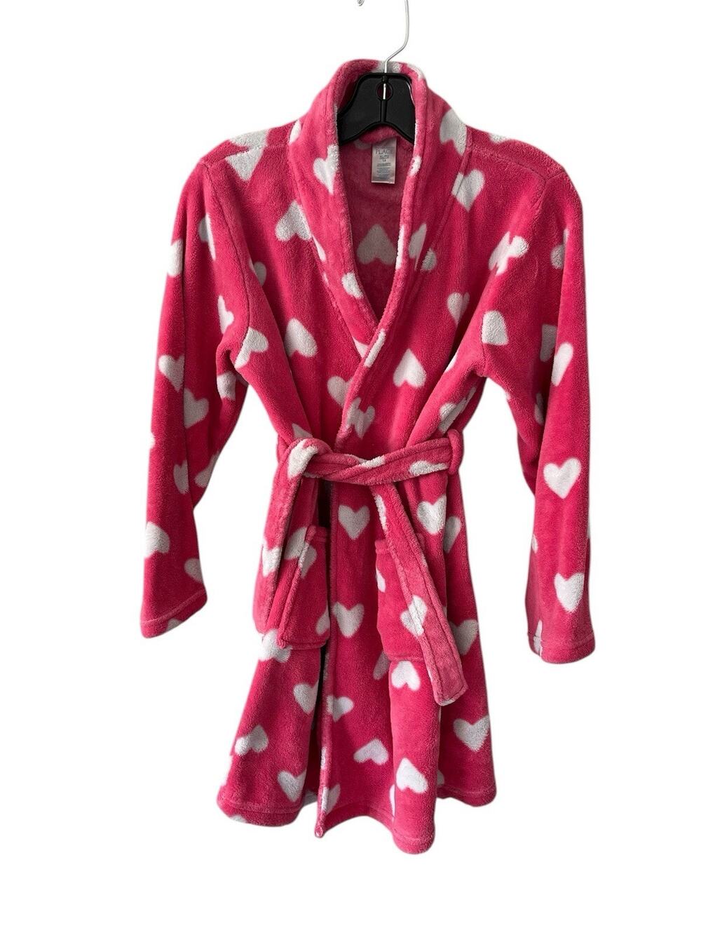 The Children’s Place Girls Pink Fleece Robe White Hearts Size XL (14)